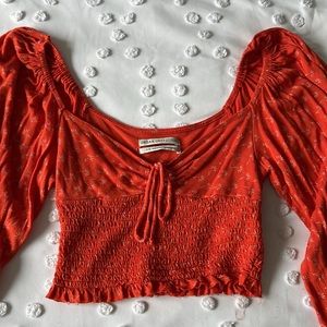 Urban Outfitters Red Flower Long-sleeve Top